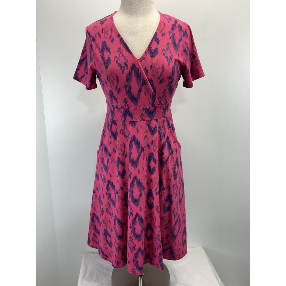 Fresh Produce Ikat Print Dress Women's S Pink Fit And Flare Aztec Made USA